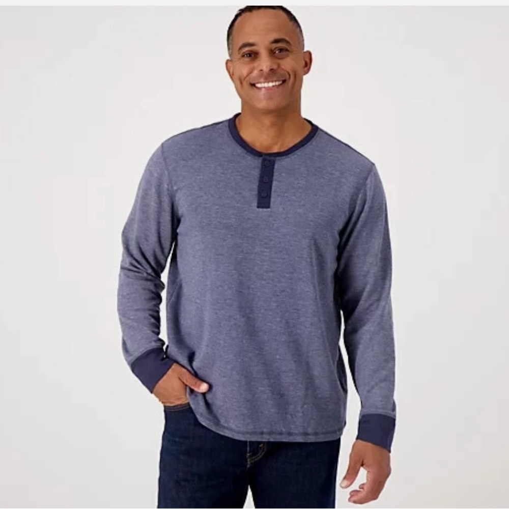 Cuddl Duds Men’s Double Jersey Henley Navy Heather XXL
